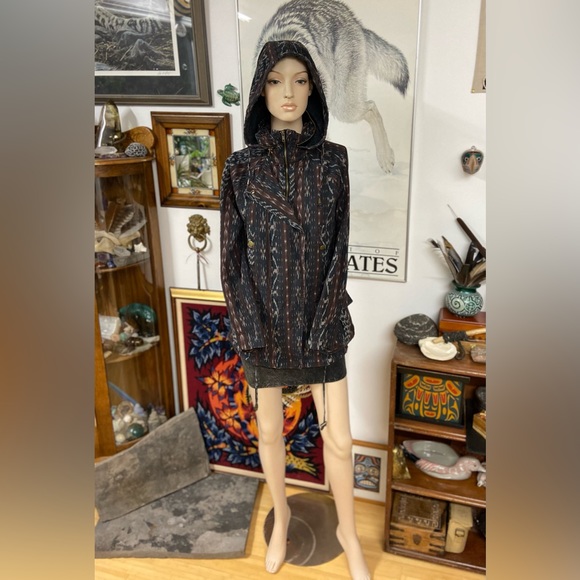 Hooded Cotton Canvas Jacket with Tribal Weave Printed Pattern - Picture 2 of 15